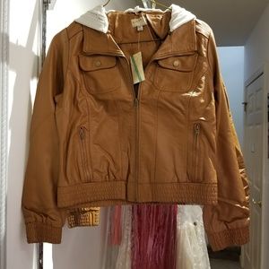 Bomber jacket with detachable cable knit hood